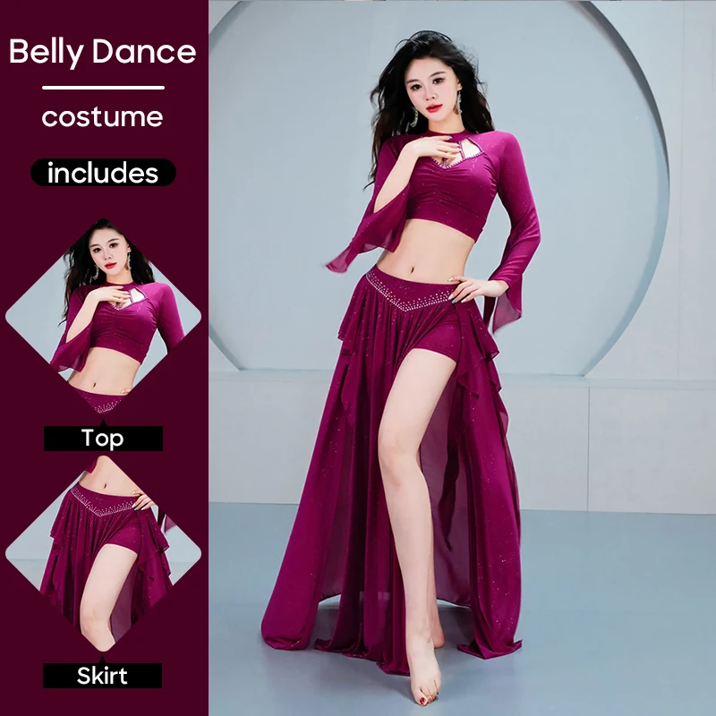 Costumi per spettacoli di danza del ventre Set per donne Top + gonna Abiti per spettacoli teatrali Abiti per pratica personale Abiti Abiti