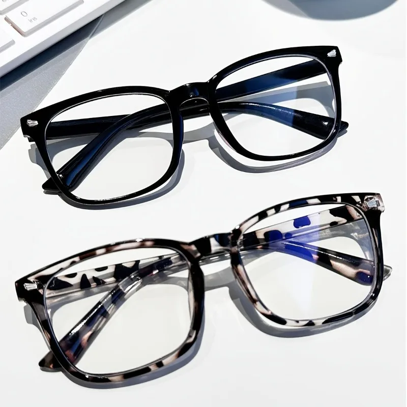 2pcs Women's Square Blue Light Blocking Glasses - Minimalist Black & Clear, Perfect for School/Office Use