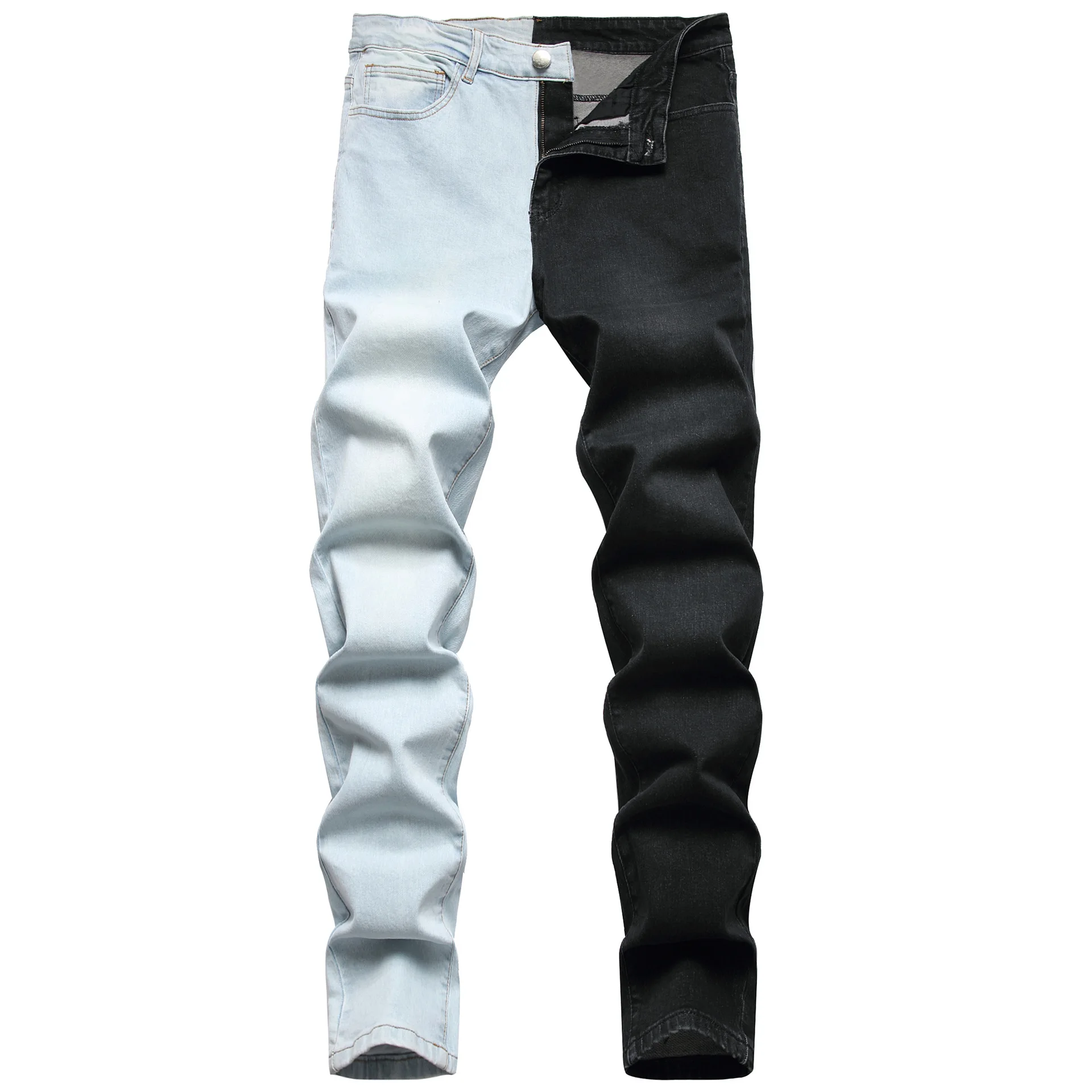 Retalhos Masculinos Jeans Preto Vintage, Streetwear, Jeans, Calças Góticas, Stretch, Skinny, Nova Moda, Outono, Y2K