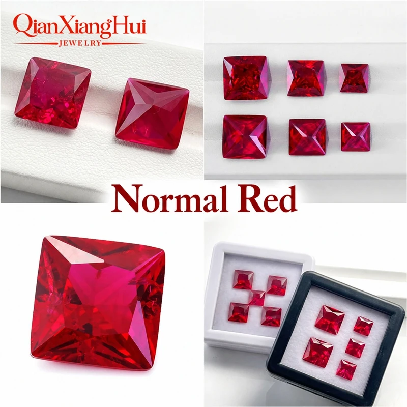 Square Shape Pigeon Blood Red Lab Created Ruby Princess Cut Loose Gem Stone with Minor Inclusions And Cracks Jewelry 5