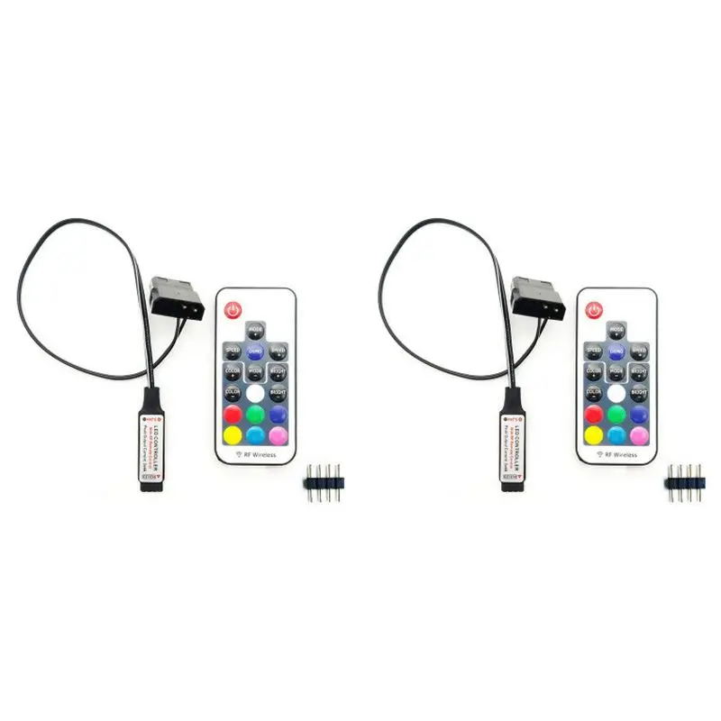 2X Computer Fan Lighting Effect Controller,5V 3-Pin/12V 4-Pin RGB Fan Equipment Wire Control/Remote Controller