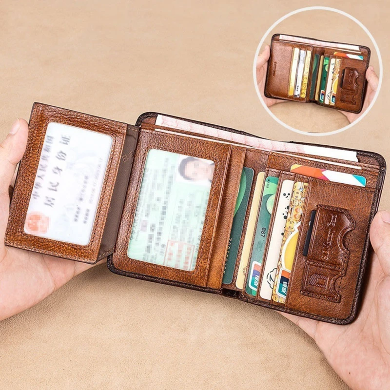 

Men Wallet PU Leather Wallets For Men Vintage Thin Short Multi Function ID Credit Card Holder Male Purse Money Bag