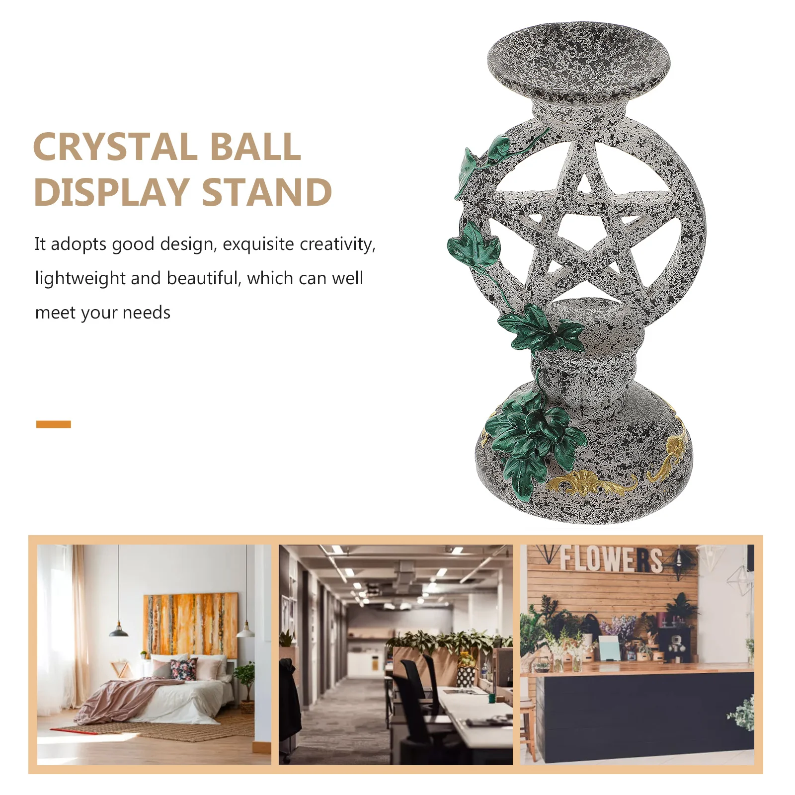 

Creative Resin Crystal Ball Stand with Pentagram Design Desktop Display Holder for Crystal Sphere Storage Decorative Home