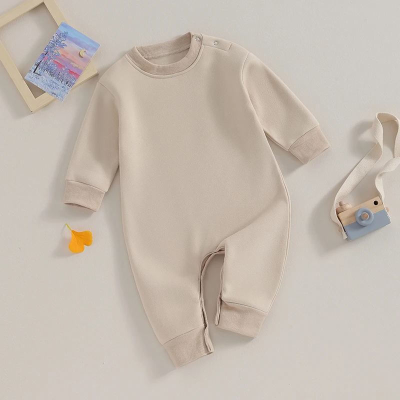 2023-11-01 Lioraitiin 0-18M Newborn Baby Boy Girl Clothes Solid Color Long Sleeve Romper Jumpsuit Crewneck Rompers Fall Outfit