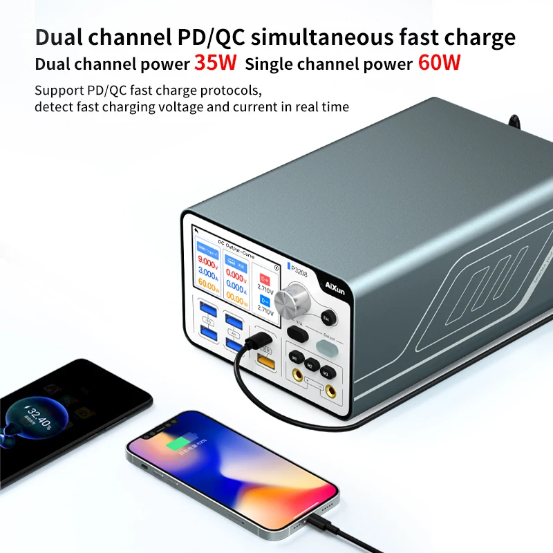 AIXUN P3208 320 W intelligentes geregeltes Netzteil für Telefon 7-14ProMax, unterstützt PD/QC-Schnellladeprotokolle, Ein-Tasten-Ausschaltkabel