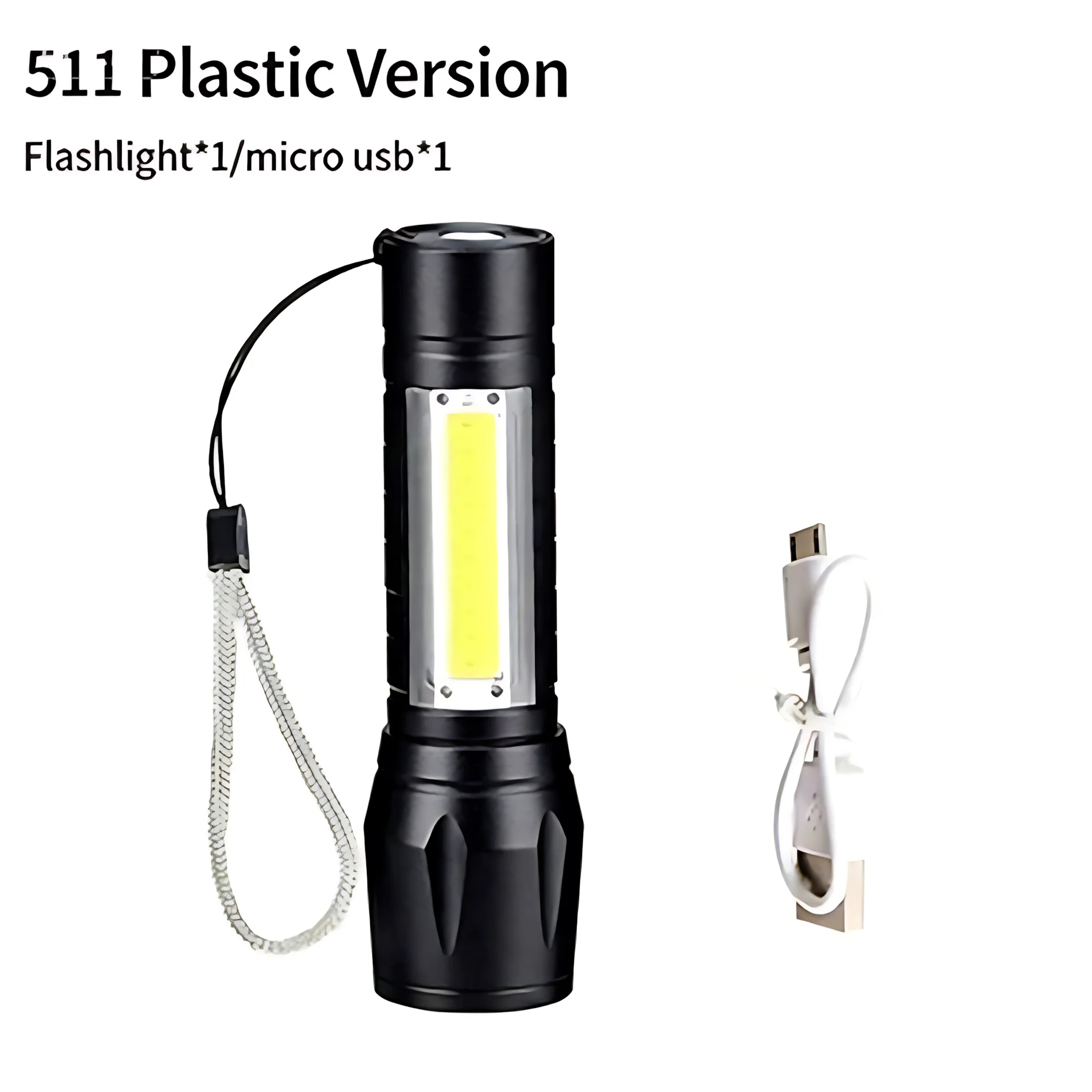 Mini LED Flashlight USB Rechargeable Zoomable COB Side Light Super Bright Plastic Outdoor Home Torch