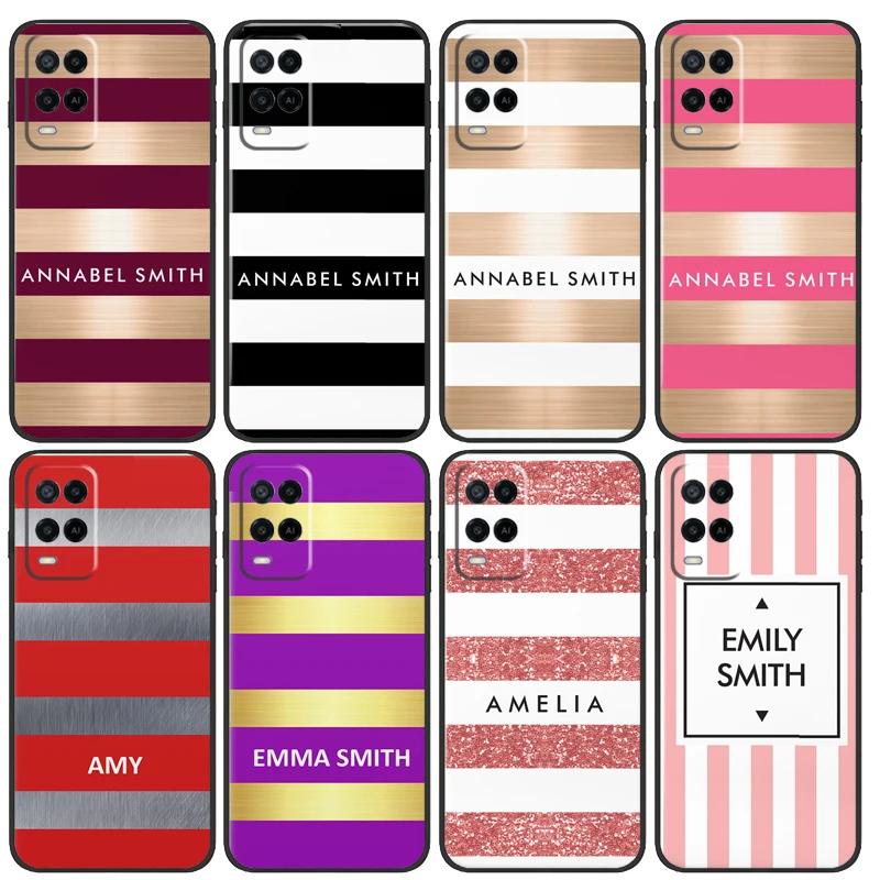 PERSONALISED STRIPE  GOLDEN CUSTOM Case For OPPO A78 A98 A18 A58 A96 A76 A16 A5 A9 A53 A15 A17 A77 A52 A72 A74 A94 A54 A57 S