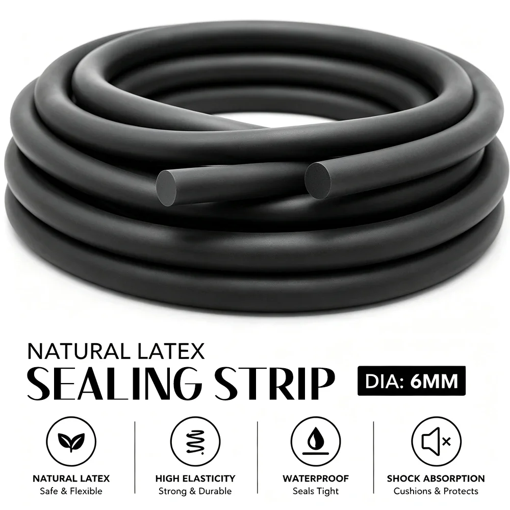 1~5M Black Solid Latex Round Rubber Band Dia 6mm Durable High Elastic Tension Rope For DIY Handcraft And Securing & Tying Down