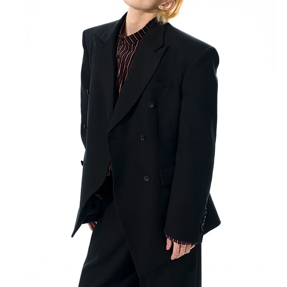 Men's 2 Pieces Sets Double Breasted Oversized Blazer Wide Leg Pants Business Fashion Casual Daily Wedding Prom Male Outfit