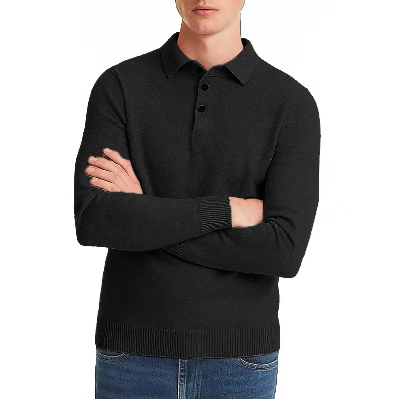 Autum Men Polo Sweaters Knit Pullovers Sweater Solid Streetwear Long Sleeved Button Sweater Male Casual Daily Warm Outerwear view 4