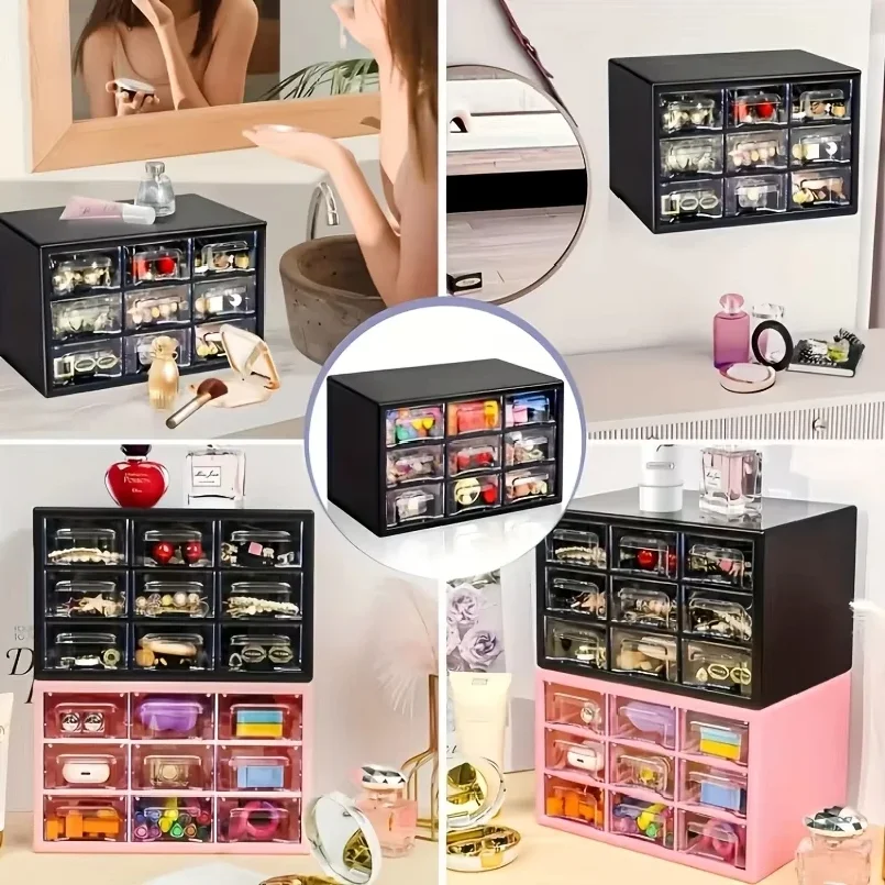 Desktop 9 Grid Office Drawers Box Small Piece Organizer Transparent Partitioned Student Desk Wall-mounted Sundries Drawer