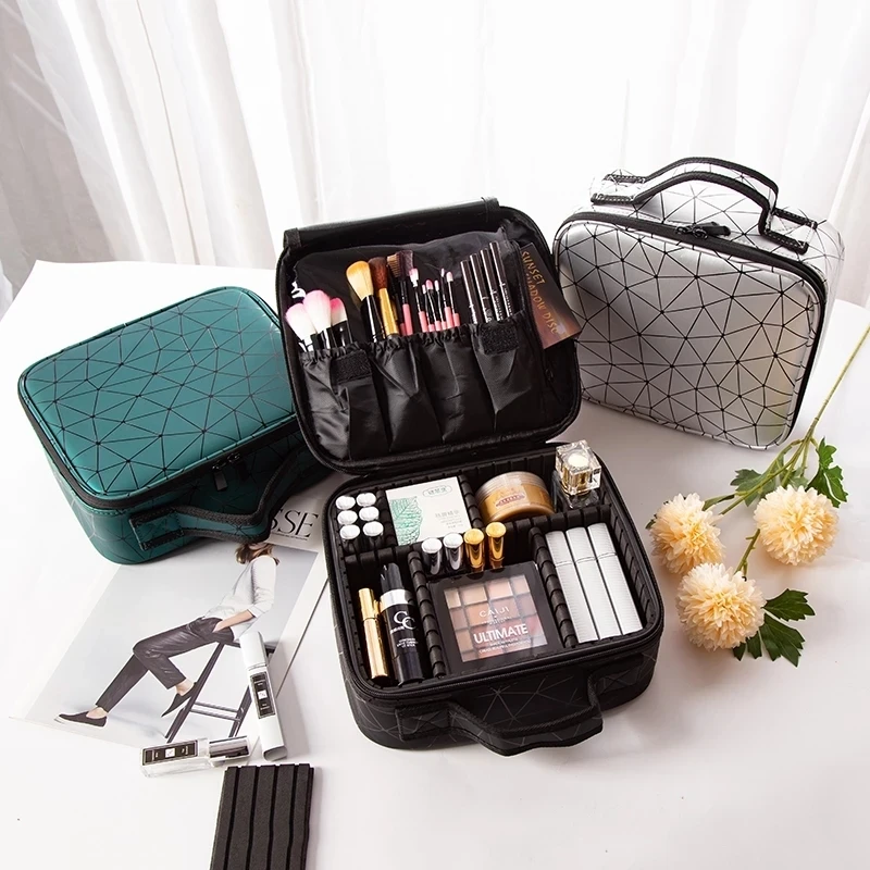 2023 New Female Beauty Makeup Organizer Lipstick Brush Storage Box Nail Tool Suitcase Women Cosmetics Bag Profession Makeup Case