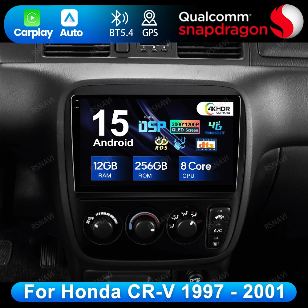 

Android 15 For Honda CR-V 1997 - 2001 Car Radio Autoradio Multimedia GPS DSP Qualcomm QLED Head Unit Viedo Player 5G WIFI BT DVD