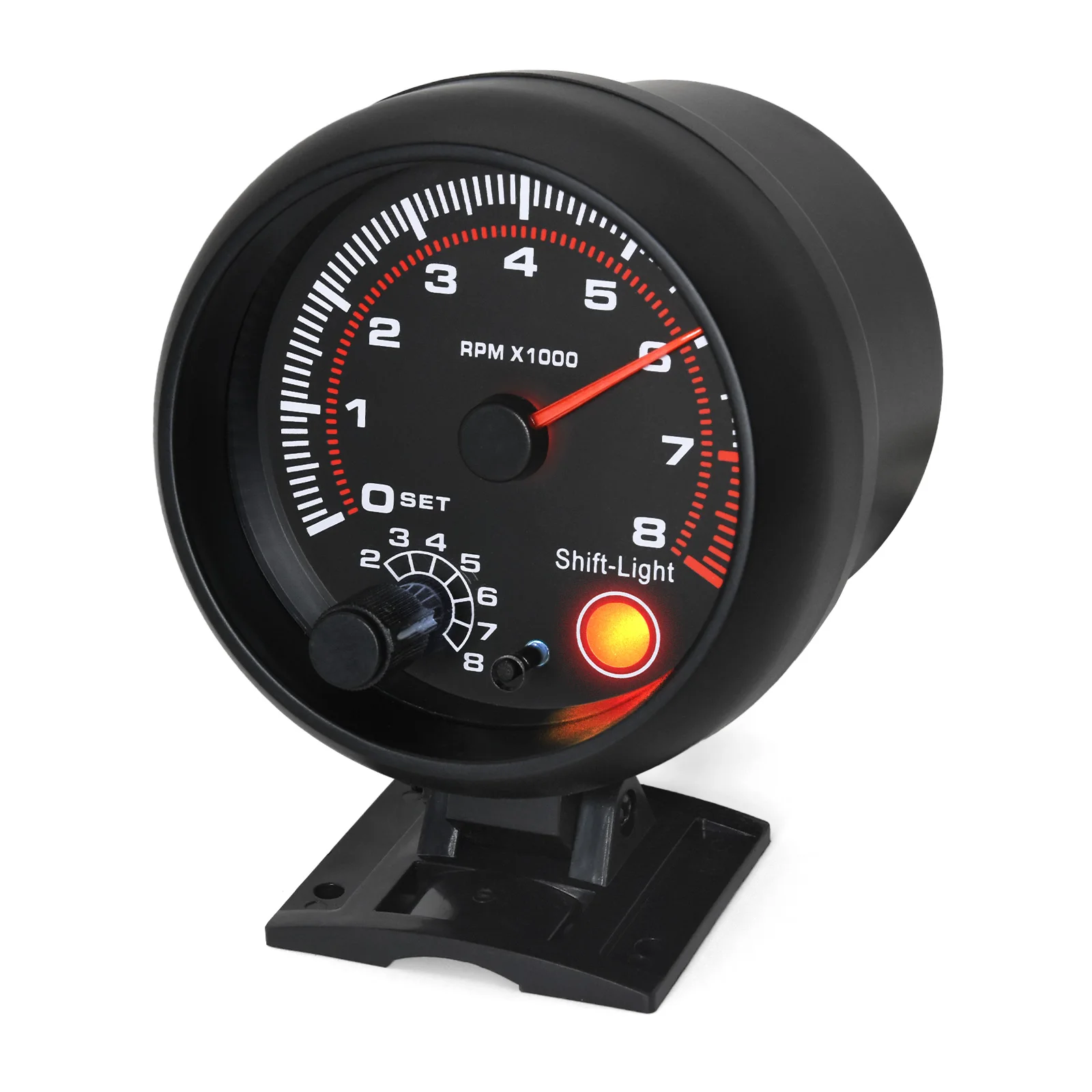 New 0-8000 RPM Tachometer with Red Shift Light 95mm 3.75 inch Black Tachometer White LED Auto Tacho Gauge For 12V Car