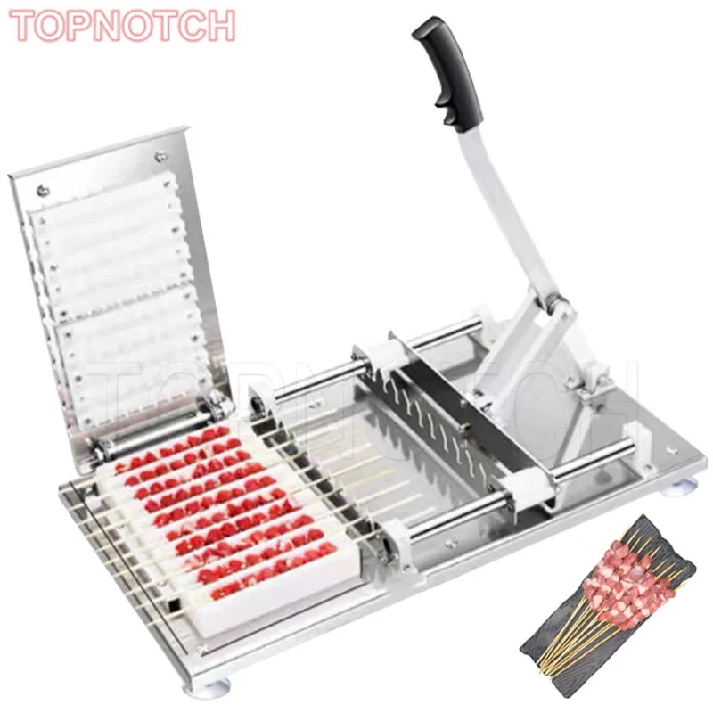 Hand Pushed Skewered Meat Wear String Machine Manual Satay Skewer Machine BBQ Stainless Steel Mutton Kebab Meat Piercing Machine