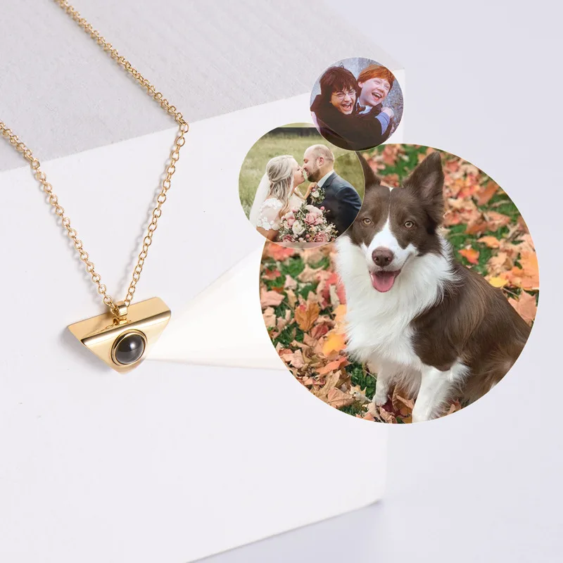 

Fashion Projection Necklaces for Men Women Triangular Shapes Pendant Customized Photo Necklace Jewelry Gifts