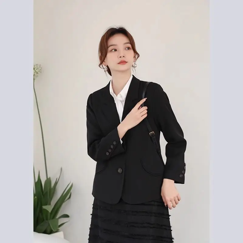 New Blazer Women Coat All Match Simple Office Lady Vintage Solid Long Sleeve Simple Designer Office Lady Blazers Outwear New