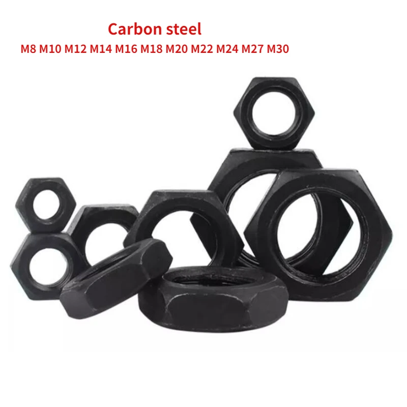 M8 M10 M12 M14 M16 M18 M20 M22 M24 M27 M30 Black 8.8 Grade Carbon Steel Fine Tooth Hexagonal Thin Nut 1.0/1.25/1.5/2mm
