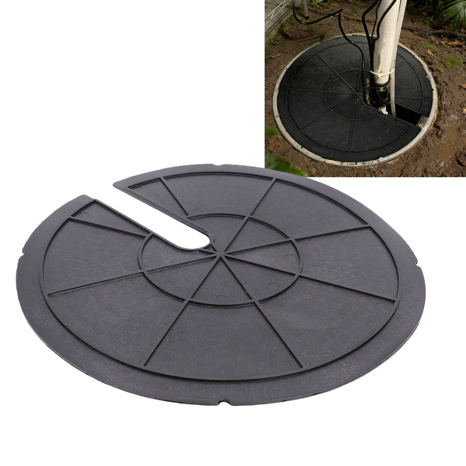 450mm 17.71 Inch Slotted Sump Basin Cover Submersible Outdoor Well Cover Septic Tank Water Bucket Protective Lid