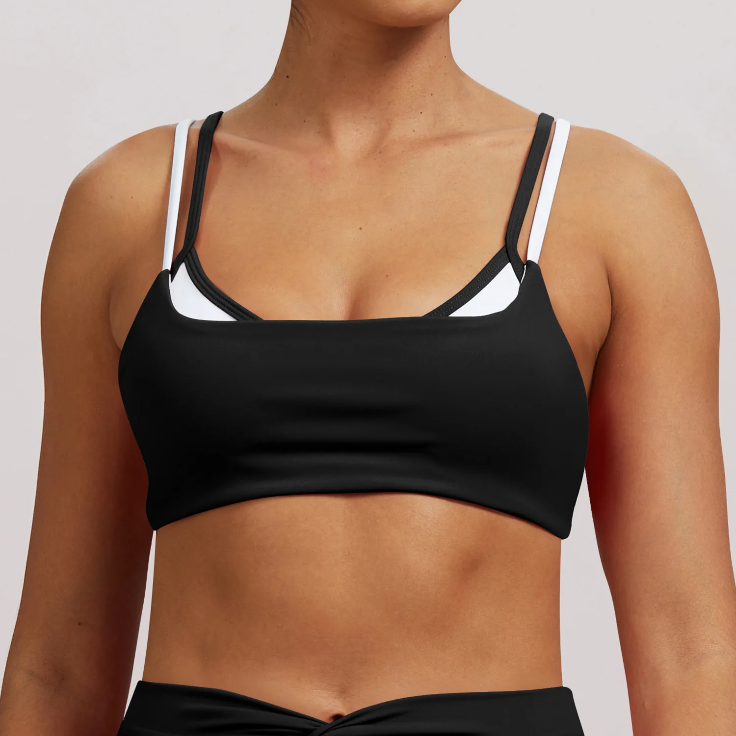Women's Sports Bra Workout Gym Running Fitness Square Neck Double Straps Open Back Stretchy Yoga Top Breathable Slim Activewear