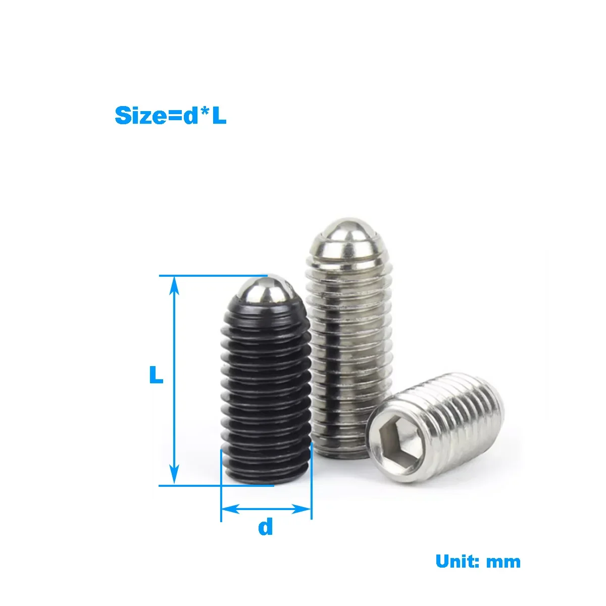 

304 Stainless Steel / 12.9 Grade Alloy Steel Ball Positioning Screw, Steel Ball Locking Spring Plunger M3M4M5M6