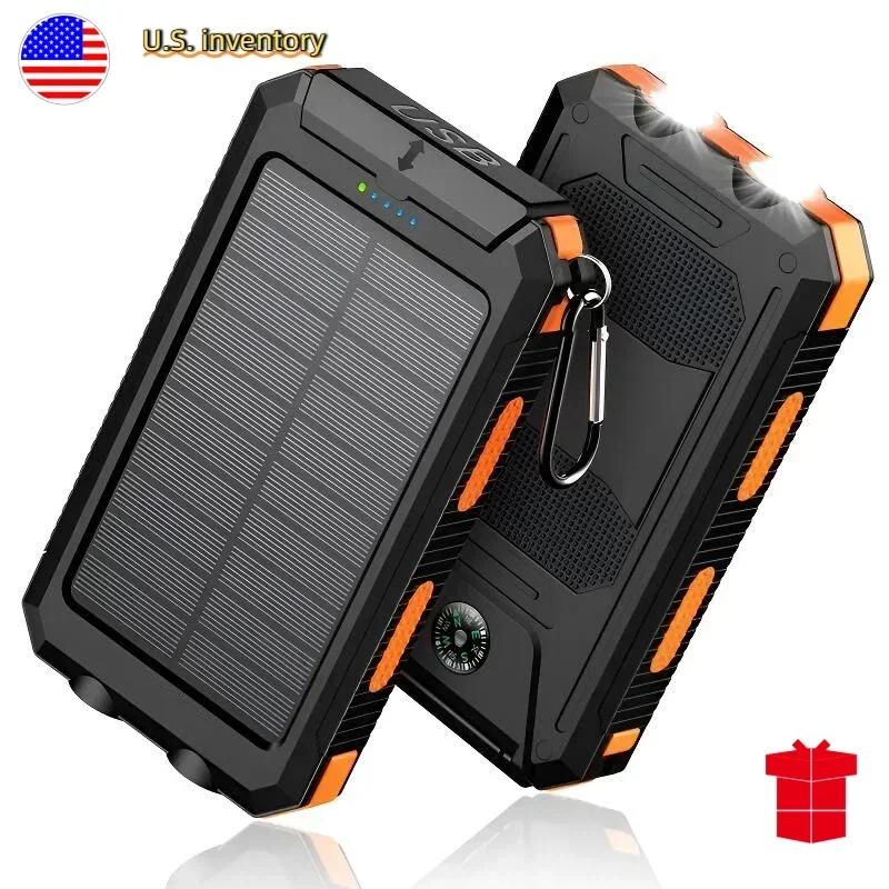 4-in-1 태양광 보조배터리 10000mAh 라이트 나침반 하이킹 여행용
