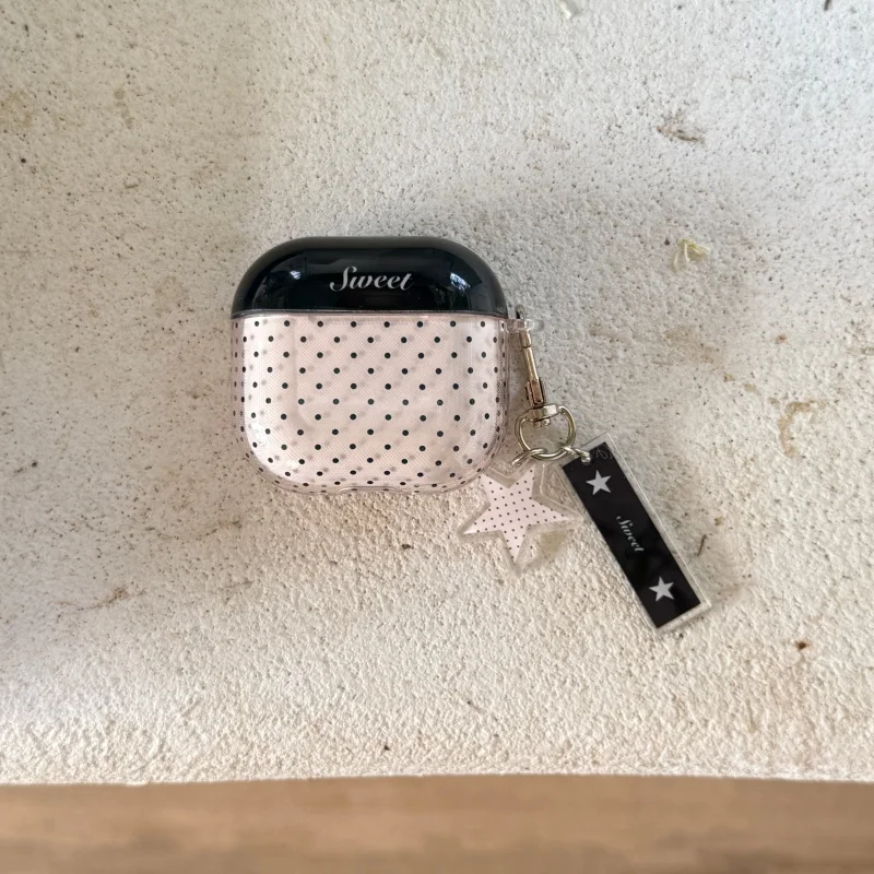 Funda para auriculares de Color transparente Black Wavelet Dot para Airpods 1, 2, 3, 4, Pro, Pro2, Pro3 anticaída
