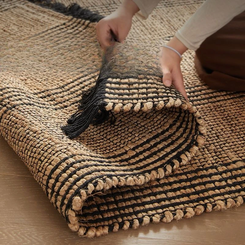 

Hand-woven jute carpet living room high sense antique glue-free carpet