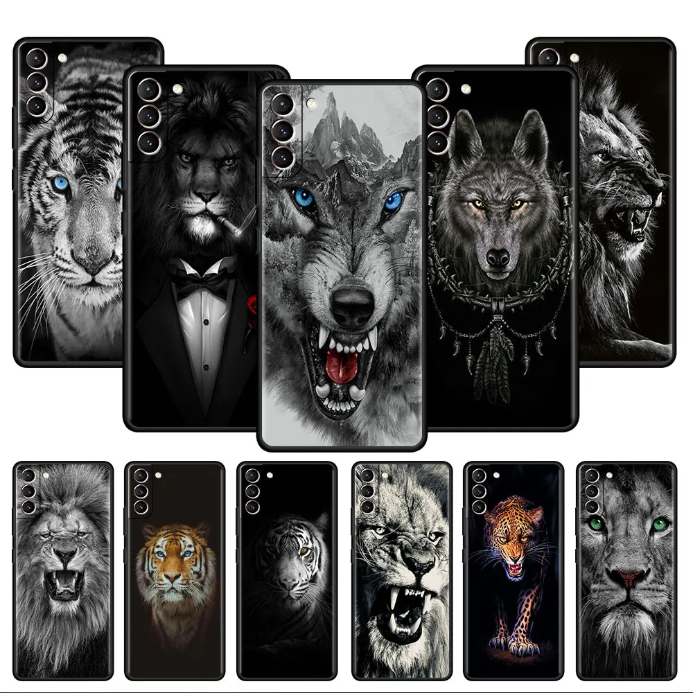 Wolf Lion Animal Case For Samsung Galaxy S24 S22 S21 S23 S20 FE S10 Plus Note 20 Ultra 10 Plus Soft Phone Shell Black Cover S24+