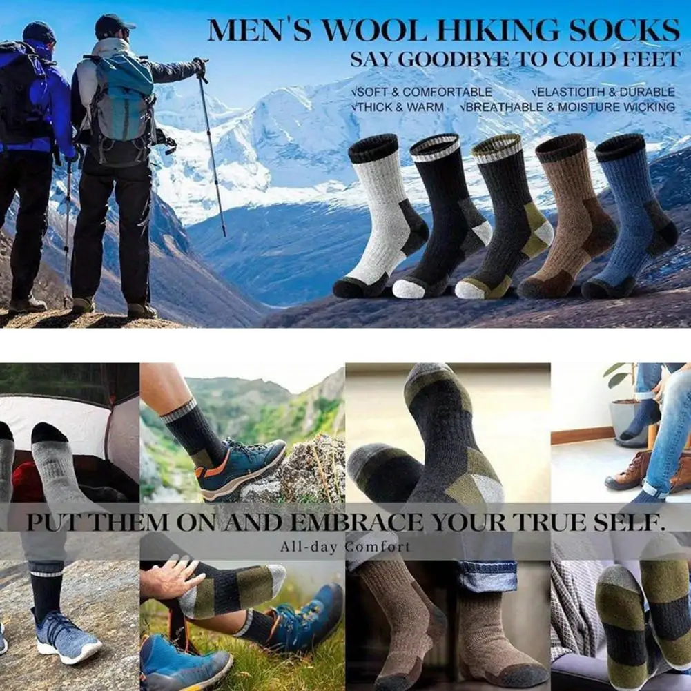 

Breathable Thermal Socks for Men Men's Winter Fleece Lined Crew Socks 5 Pairs Color Block Thermal Socks for Daily Wear Work