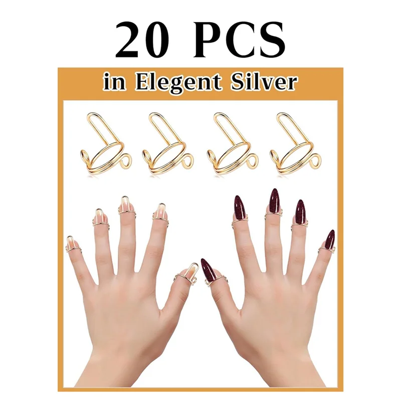 Anéis de unhas femininos removíveis reutilizáveis ABDJ (20 peças), conjunto de anéis ajustáveis inclui abas adesivas para unhas - presente perfeito para seu ouro