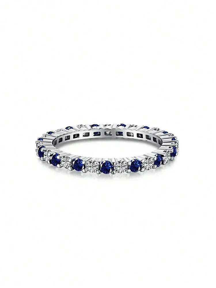 Women's 925 Sterling Silver Shiny Full Zircon Stackable Ring