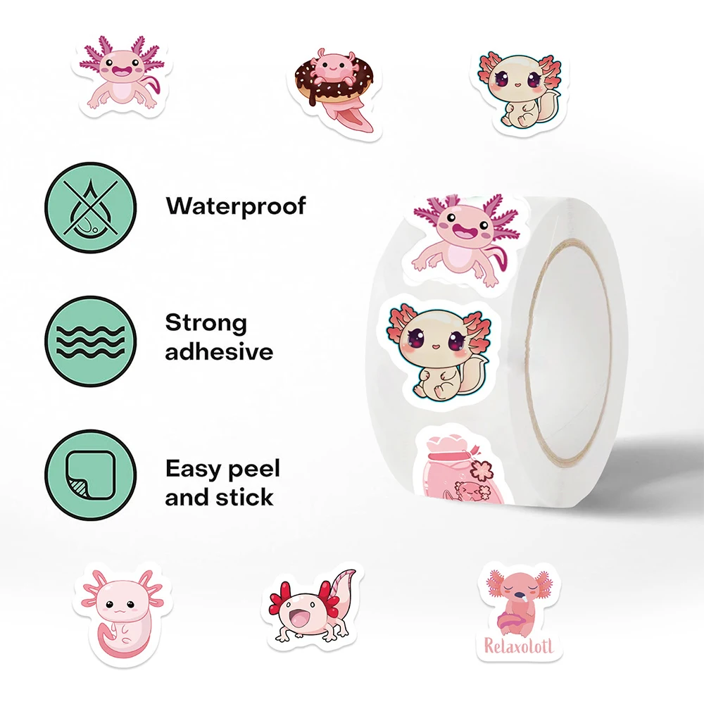 Rollo de pegatinas de Graffiti Axolotl para niños, calcomanía de dibujos animados de animales bonitos, juguete para niños, Maleta, álbum de