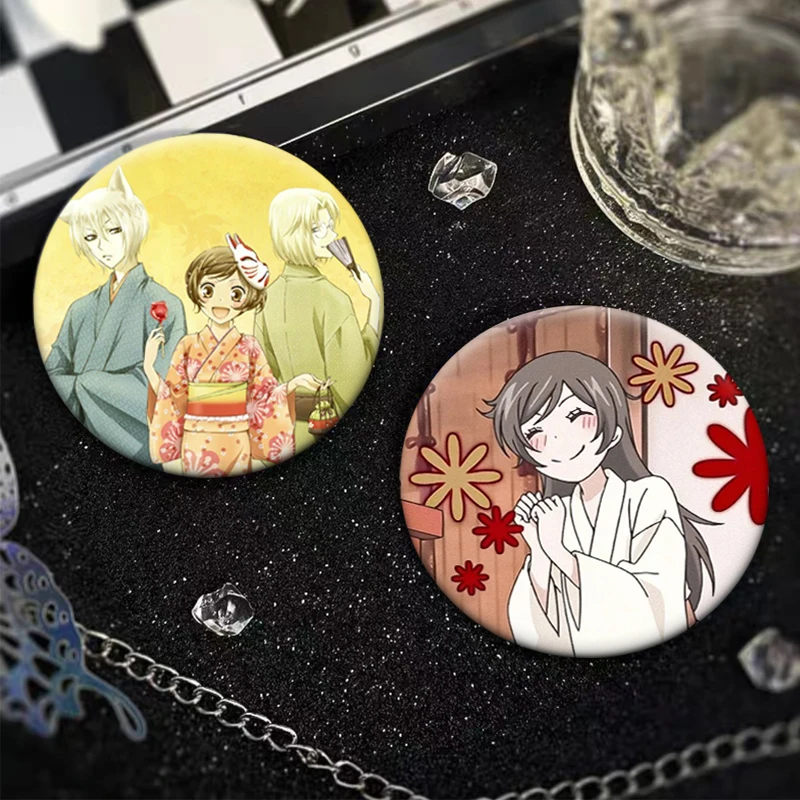 Round Handmade Tinplate Brooches Anime Kamisama Love Kiss Pins Momozono Nanami Tomoe Cartoon Badge for Backpack Accessorys Gift