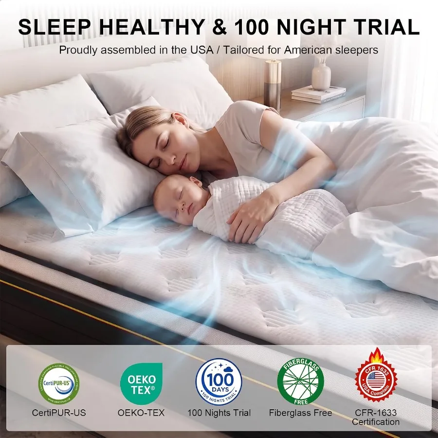 Full Size Mattress 12 Inch Hybrid Mattresses for Bedroom Use, Premium Foam and Innerspring, Charcoal Grey, Medium Firm Support