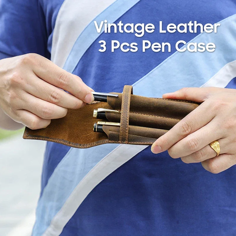 

Кожаный чехол-органайзер ручной работы из кожи Crazy Horse на 1/2/3 отделения для ручек, карманный держатель для ручек для взрослых, офиса, школы, винтажный ретро-стиль