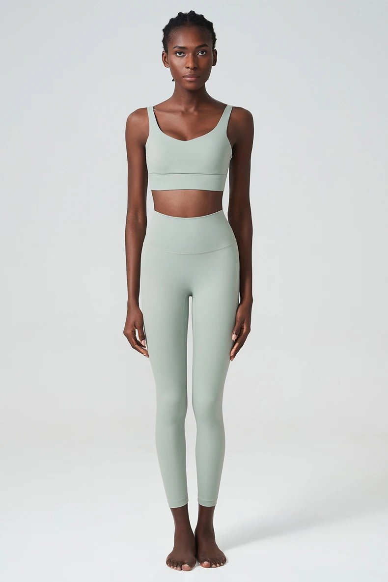 Zweiteiliges Fitness-Yoga-Set für Damen, einfarbig, dehnbar, weich, Gym-Anzug, atmungsaktiv, für Workout, Laufen, Sportbekleidung, Damenbekleidung – Detail 12