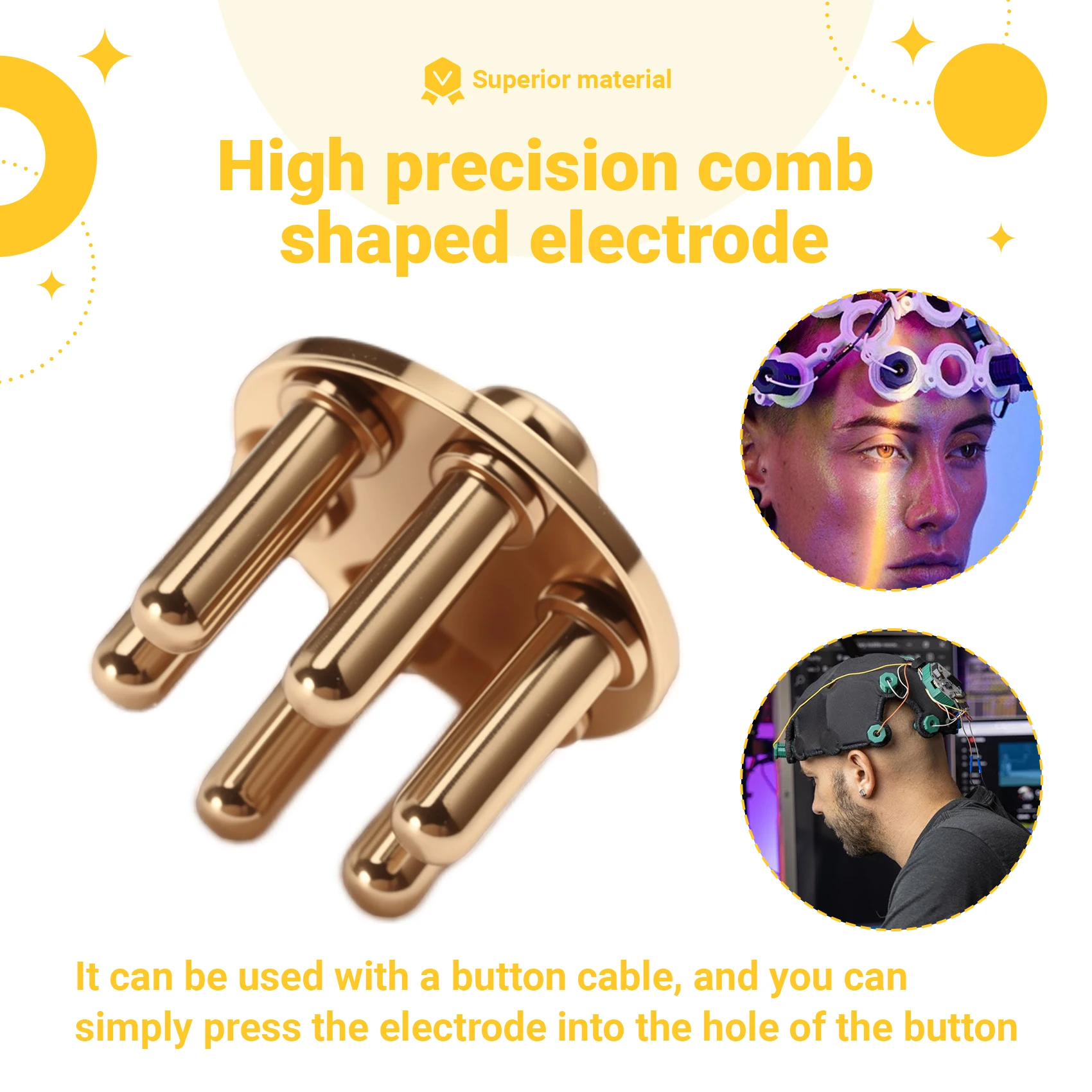 Dynamic Gold-Plated 6-Prong Dry EEG Electrode High Accuracy Comb Electrodes Brain Signal Acquisition Parts for OpenBCI EEGLAB