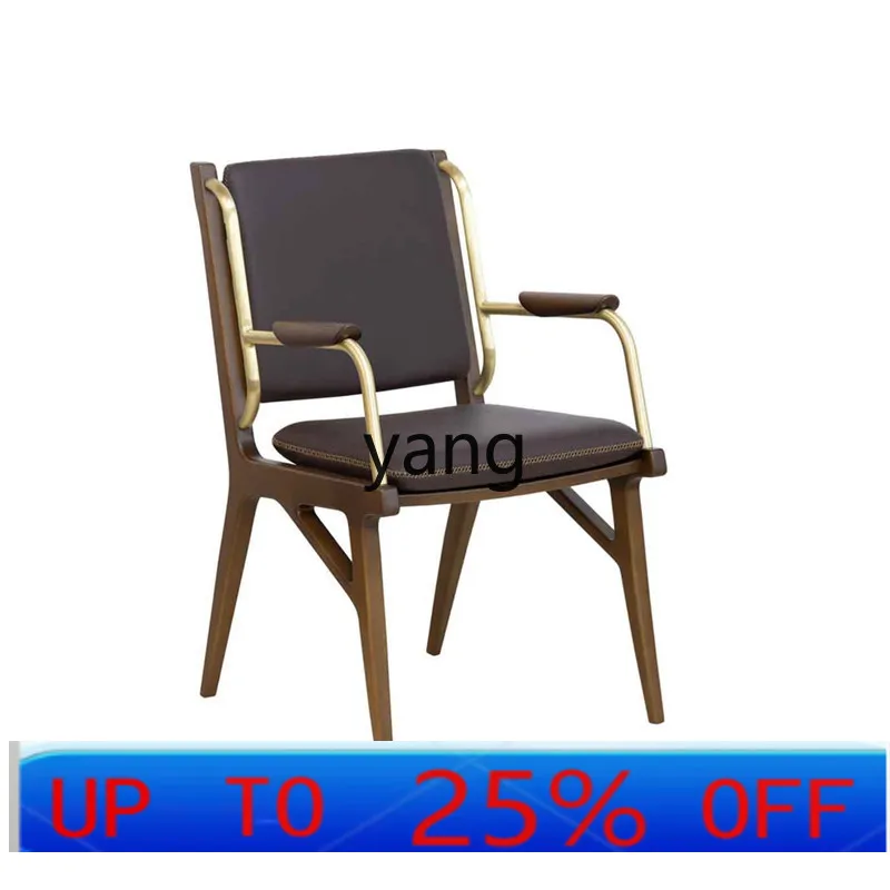

yjq Nordic light luxury new metal armrest dining chair hotel clubhouse homestay solid wood single chair