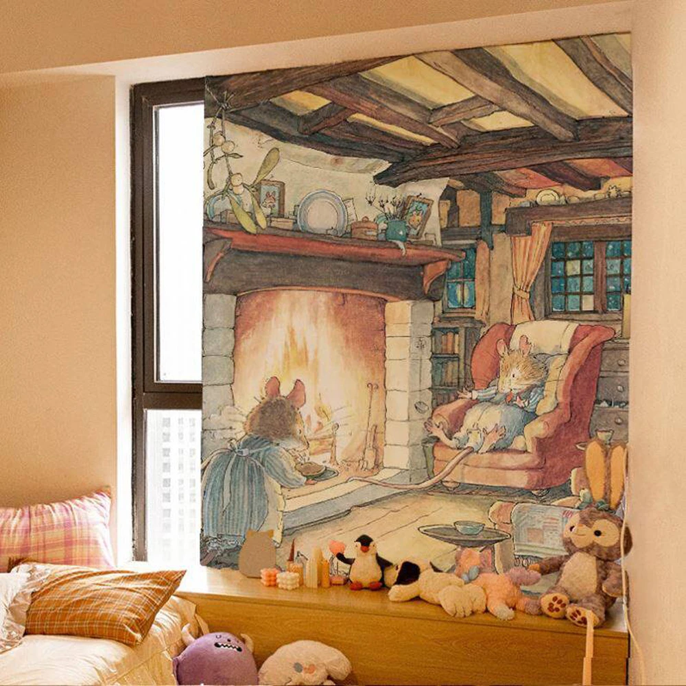 Brambly Hedge Cartoon Fairy Tale Wall Tapestry Cute Hanging Cloth for Dormitory And Bedroom Decorative Hanging Cloth