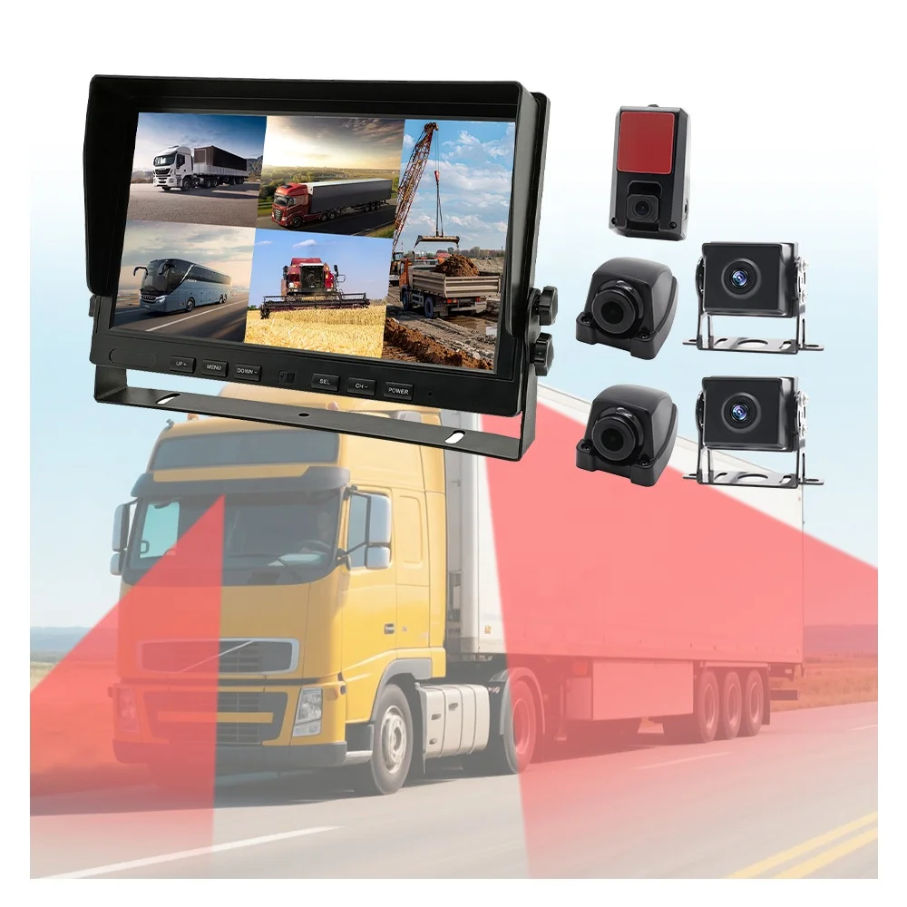 10.1 Inch 5CH LCD Screen Car Bus Monitor 360 Degree Camera For Vehicle Trailer Reverse System Kit Heavy Duty Security DVR AHD