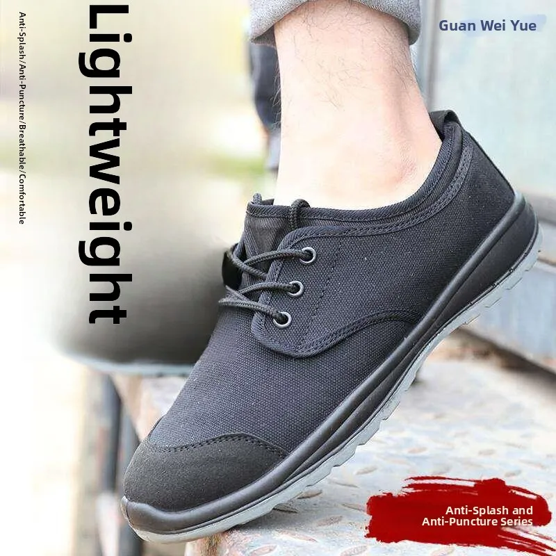 

Men's Lightweight Steel Toe Canvas Safety Shoes Breathable Slip Resistant Anti Slip Soft Bottom Work Shoes Anti Puncture