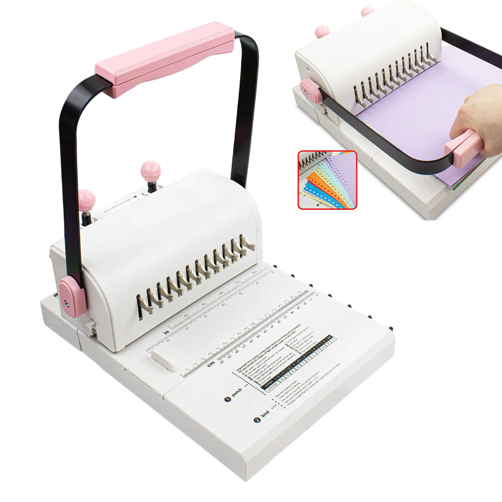 Book Binding Machine with Slide Ruler 2:1 Spiral Coil Wire 20 Sheet Circular Punch Capacity for DIY Notebooks Albums Journals