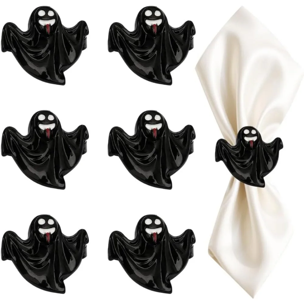 

Набор колец для салфеток с призраками, 6 шт., пряжки для держателей для салфеток на Хэллоуин, рождественские кольца для салфеток на День Благодарения (черный, один размер)