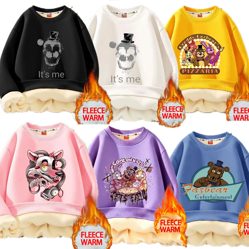 

Five Nights At Freddy's Children Lamb Fleece Round Neck Hoodie Winter Soft Comfortable keep Warm Clothing Cartoon Pattern Tops