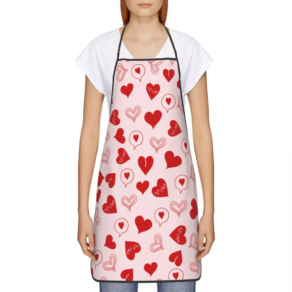 Custom Funny Cute Valentines Day Hearts Pattern Bib Aprons Women Men Unisex Kitchen Chef Tablier Cuisine for Cooking Baking