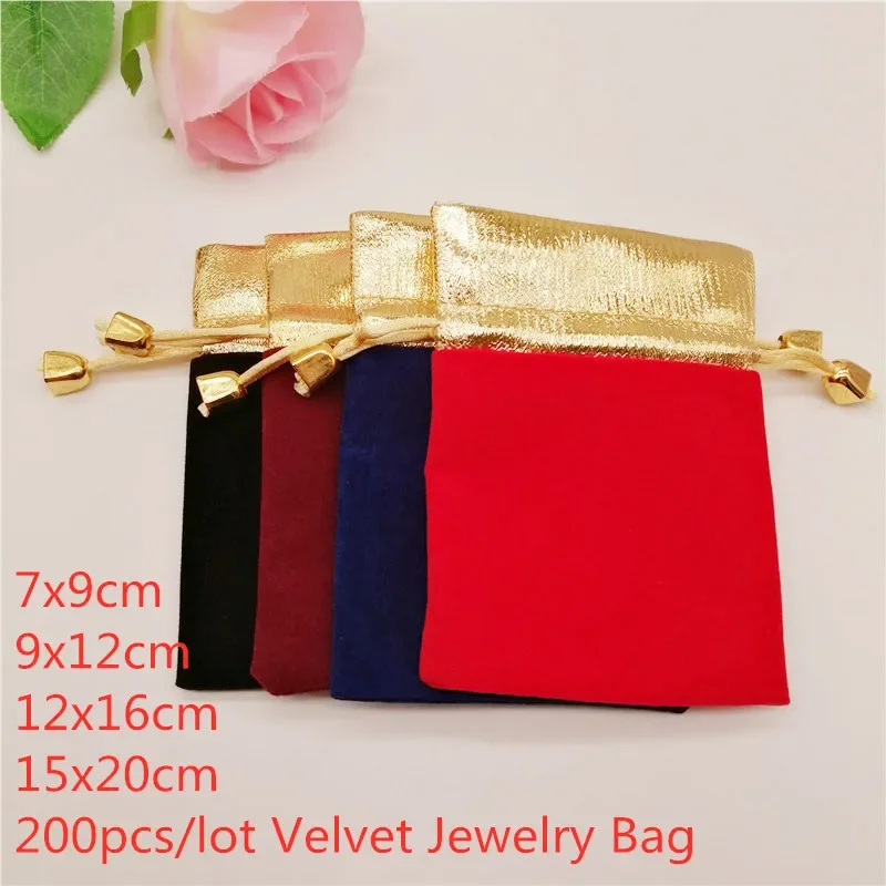 

50-200PCS Velvet Jewellery Bag Drawstring Gift Packaging Bag For Christmas Wedding Candy Party Favor Gift Bags Velvet Pouches