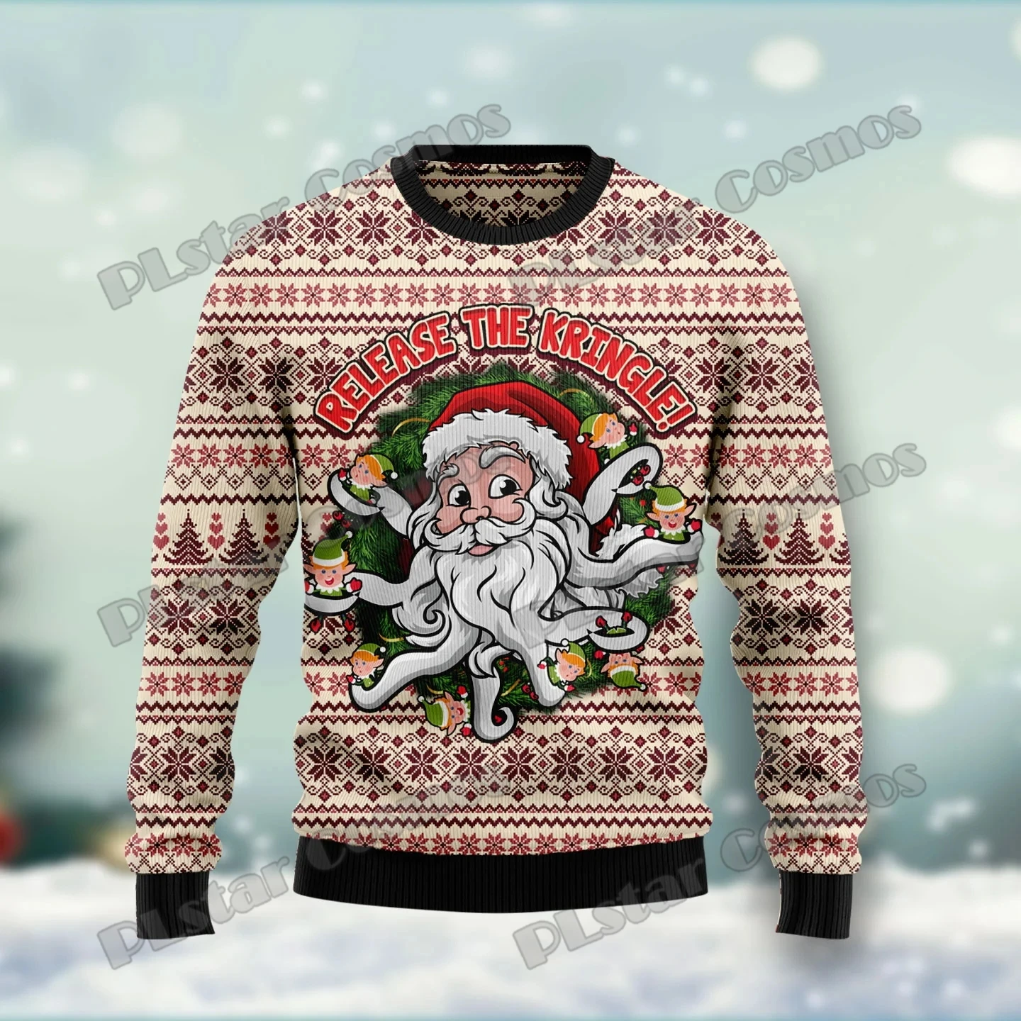 Hippie Santa Claus Peace And Love 3D Printed Men\'s Ugly Christmas Sweater Winter Warm Unisex Casual Knit Pullover Sweater MY02