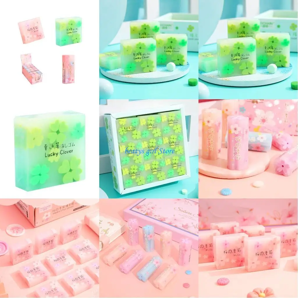 

C7AB Cherry Blossoms Erasers Square Erasers Practical Pencil Erasers for Student