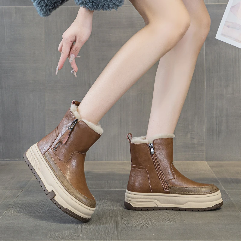Women Snow Ankle Boots 2026 Winter Thick Fleece Warm Thick Platform Heighten Korean Versatile Casual Real Fur Short Boots - view 4